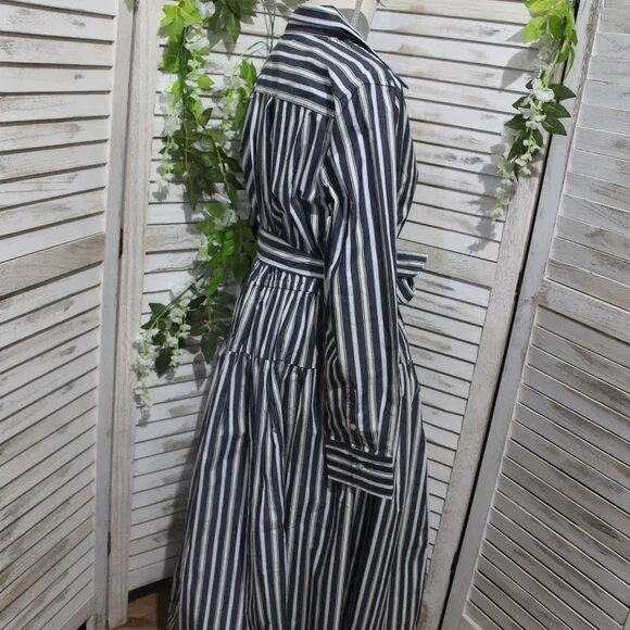 Free Assembly Belted Cotton Maxi Shirtdress With Long Sleeves - Picture 6 of 13